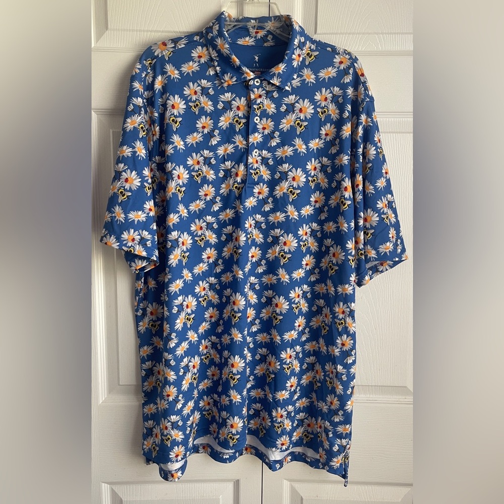 Fairway & Greene Men’s Buzz Print Golf Polo Shirt Size XXL Blue